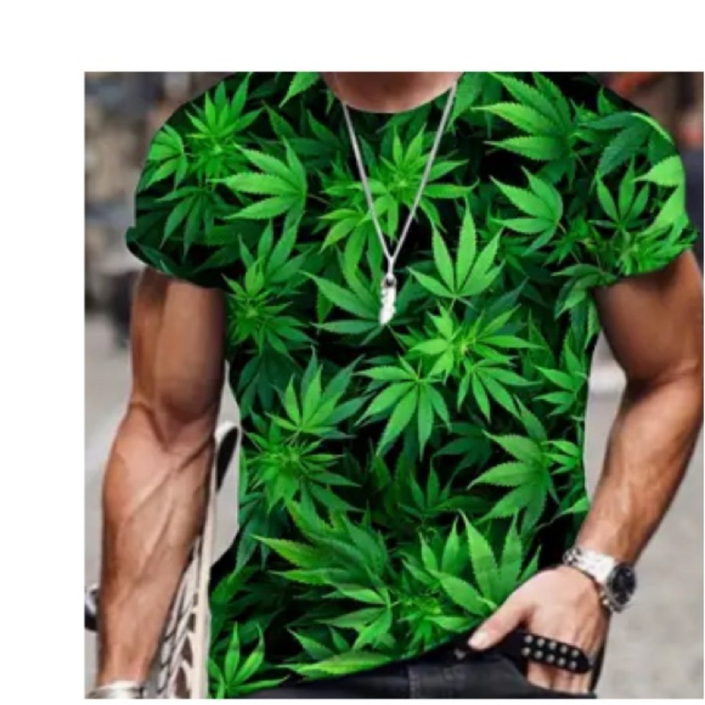 Green Leaf Print Men's Shirt